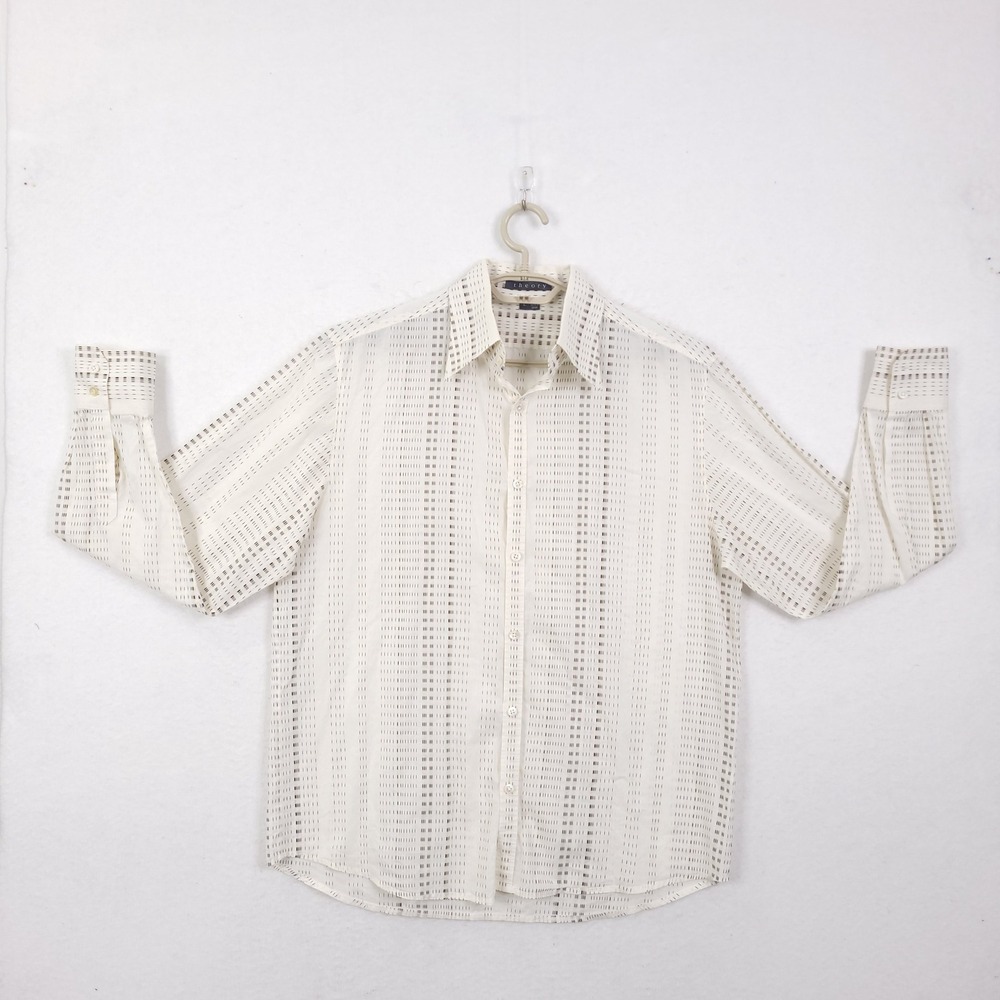 Theory Button Up Shirt Mens Large Ivory Geometric Dash Print Cotton Preppy